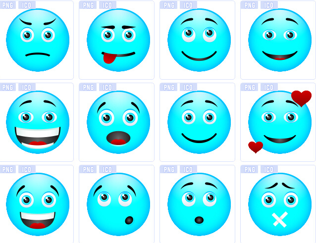 蓝色 表情 系列 图标 开心 笑脸 大哭 鄙视 网页素材 其他网页素材