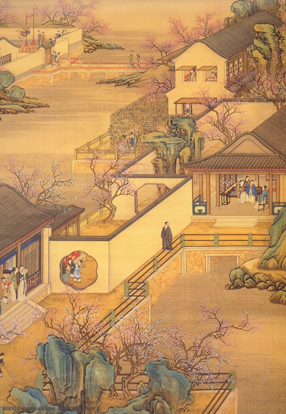 古建筑 画 人物画 古藏画 设计素材 人物名画 古典藏画 书画美术 黄色