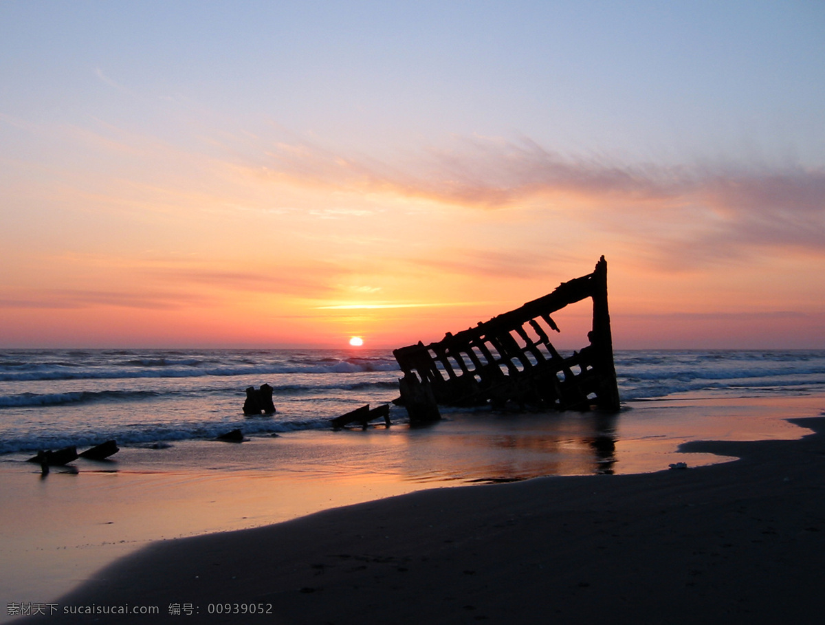 海滩免费下载 海滩 夕阳 自然风景 自然景观 滩免费下载 滩 沉船 psd源文件