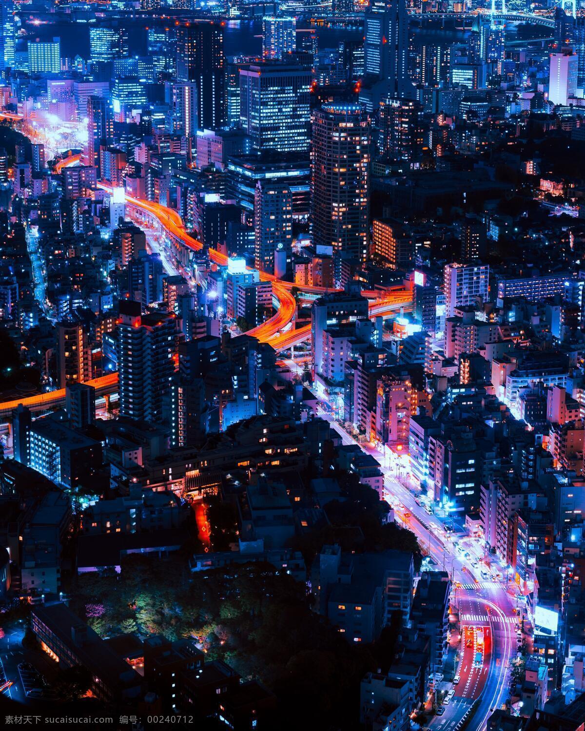 城市夜景 城市 高楼 夜景 灯光 道路 俯瞰 美景 建筑景观 自然景观