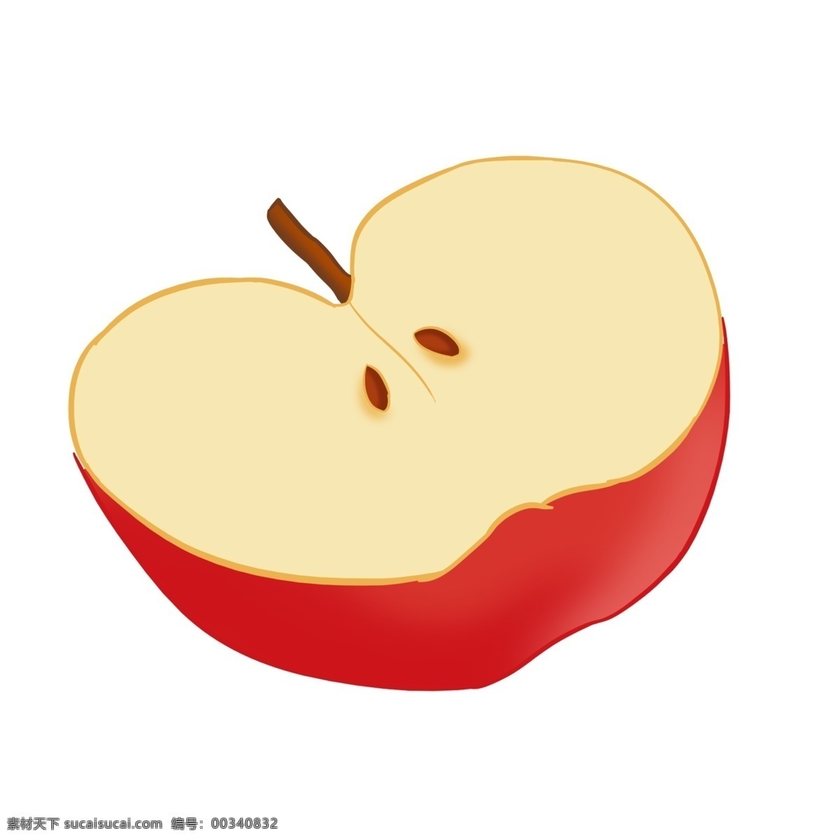 一半 苹果 手绘 水果 红色 装饰 贴画 中国红 亮色 中国风画法 平安吉祥 水果之王