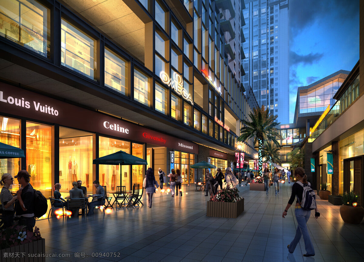 商业 步行街 3d设计 地产商业 商业街 行人 3d模型素材 其他3d模型