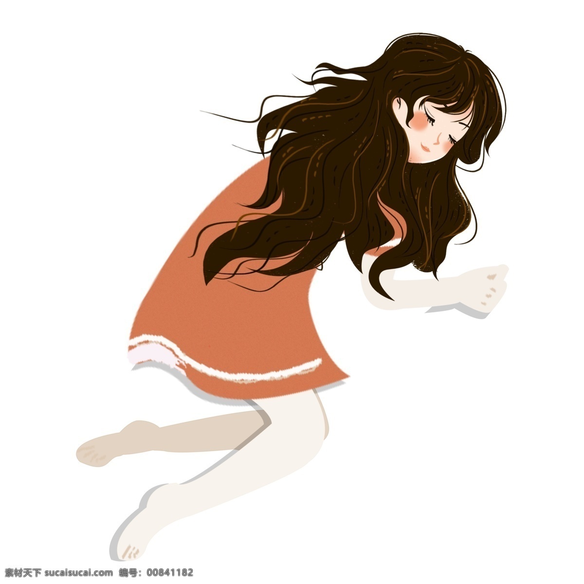 可爱 人物 女孩 睡觉 长头发 卡通 彩色 小清新 创意 插画 手绘 元素 现代 简约 装饰 图案