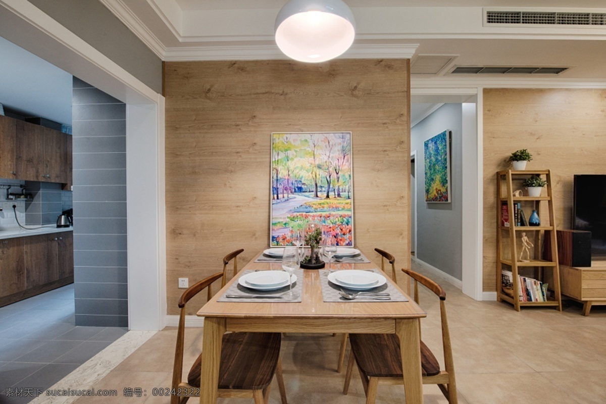现代 时尚 客厅 蓝色 背景 墙 室内装修 效果图 客厅装修 木地板 浅色吊灯 木制餐桌