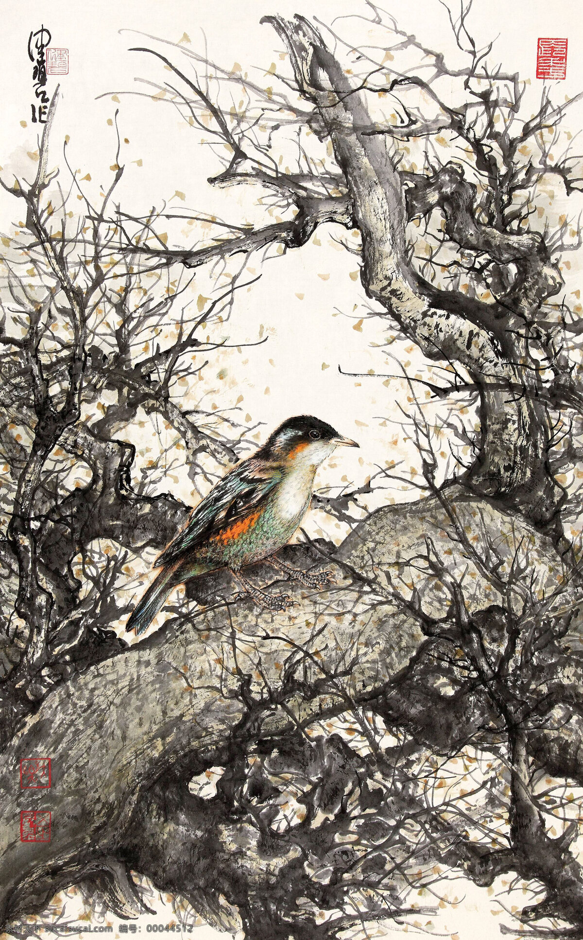 林中山雀 中国画 工笔花鸟 山雀 树木 国画花鸟 花鸟画专辑一 文化艺术 绘画书法