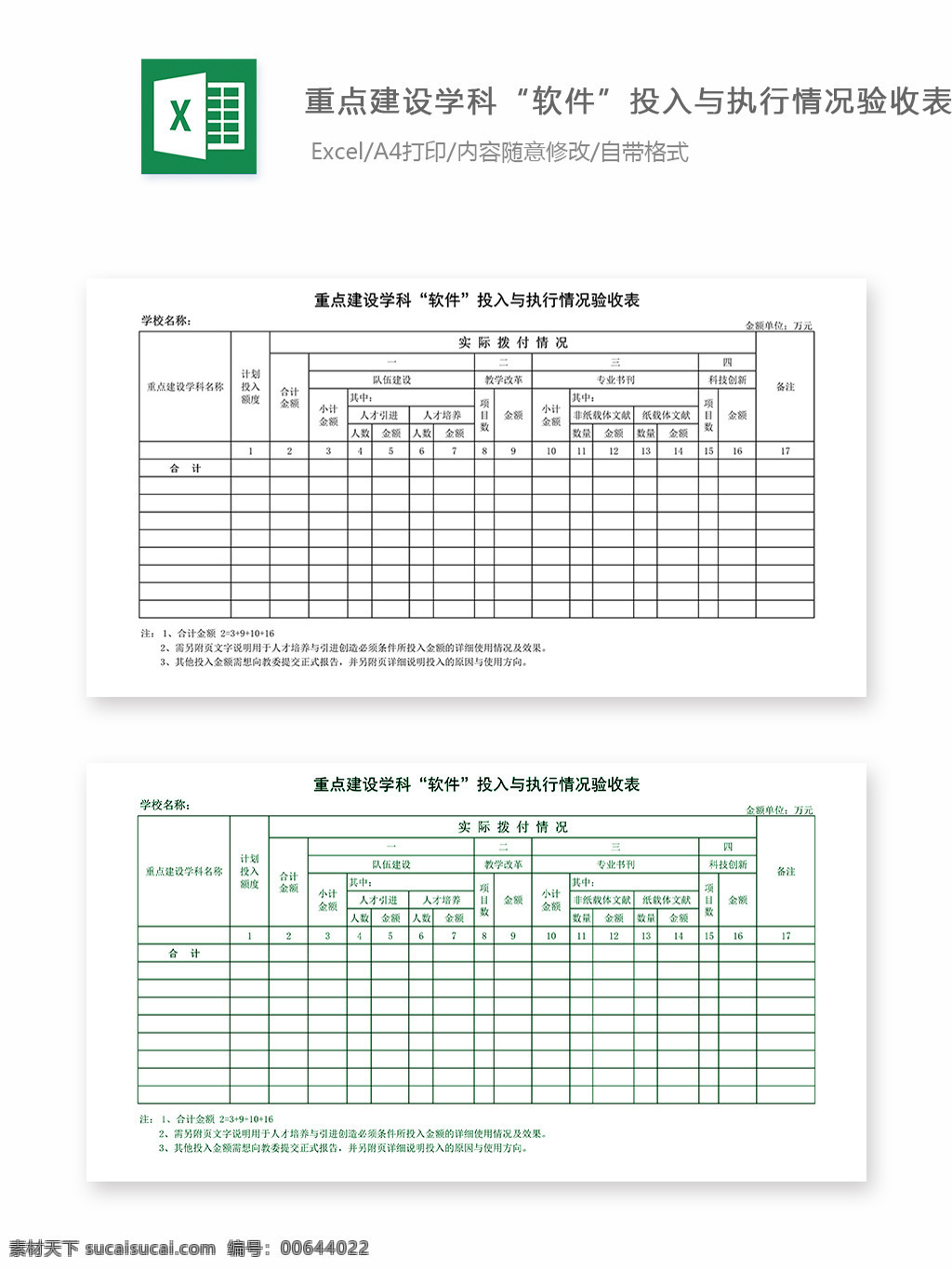 重点建设 学科 软件 投入 执行 情况 验收 表 表格 表格模板 表格设计 图表 验收表