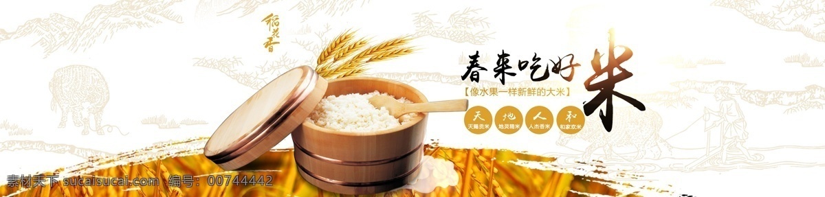 五常 稻花 香玉 稻 乡 大米 轮 播 广告 banner 春来吃好米 稻花香 玉稻乡 轮播 白色