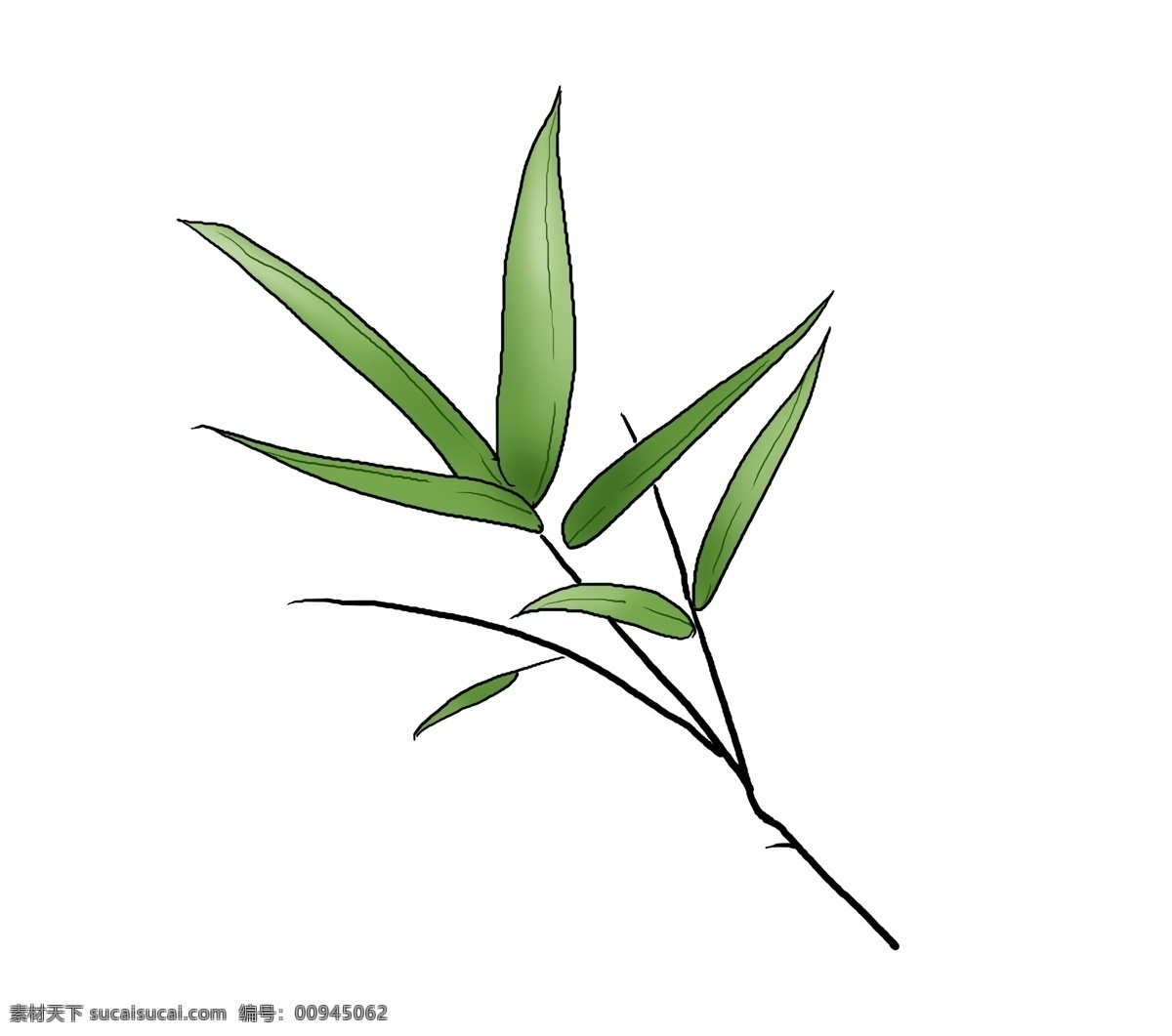 中国 水墨 手绘 竹子 叶 绿色 墨迹 古风 竹叶 江南 插画 插图 中国风 传统 植物 清新 淡彩