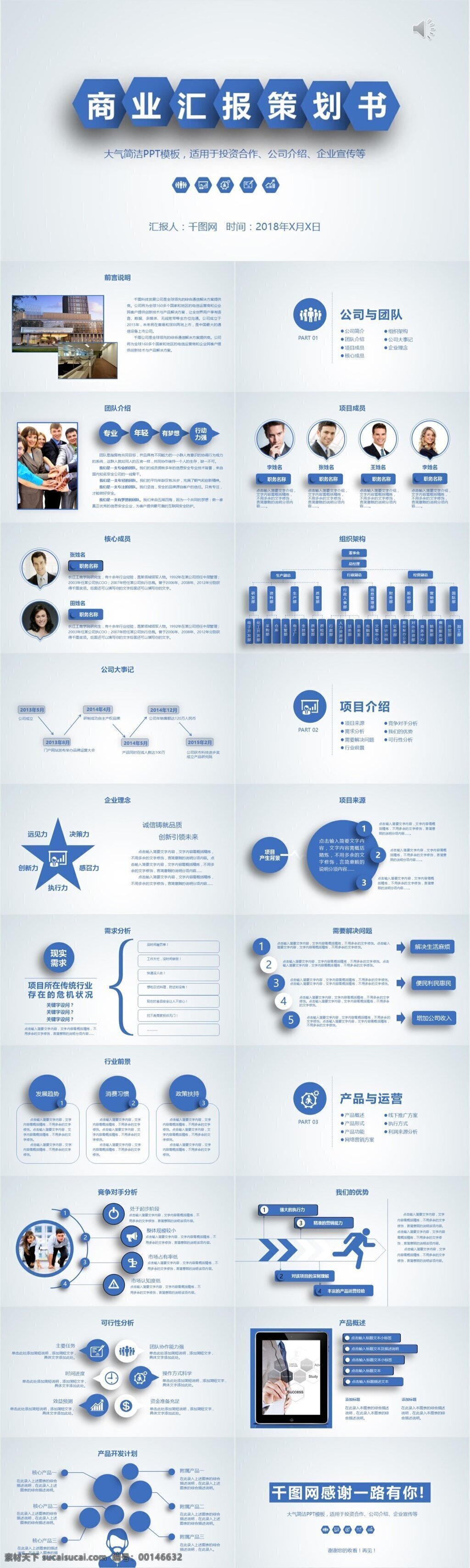 蓝色 商业 汇报 策划 书 模板 商务ppt 简约 工作 项目投资 报告 工作报告 企业 欧美 风