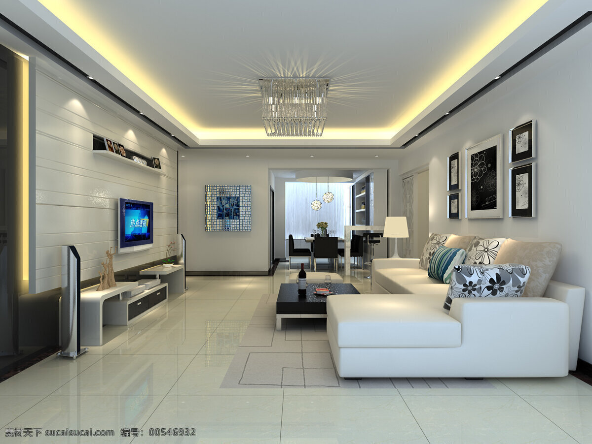 现代客厅 室内设计 吸顶灯 藏灯 筒灯 电视背景 沙发背景 台灯 挂画 电视机 环境设计