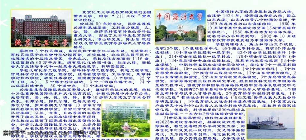 北京化工大学 中国海洋大学 简介 中国 海洋 大学 清爽背景 展板模板 矢量