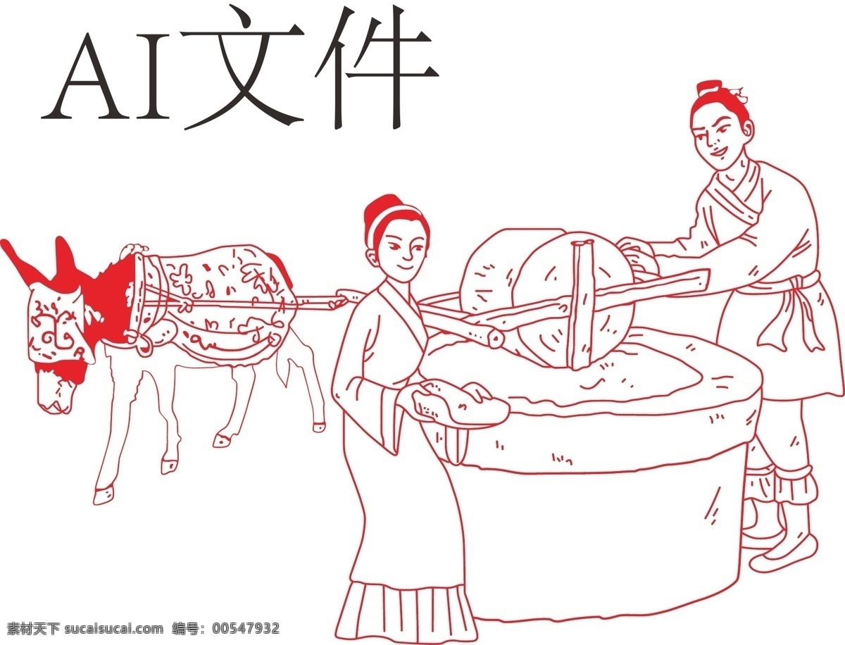 驴 磨坊 夫妇拉磨 拉磨 矢量文件 包装素材 动漫动画 动漫人物