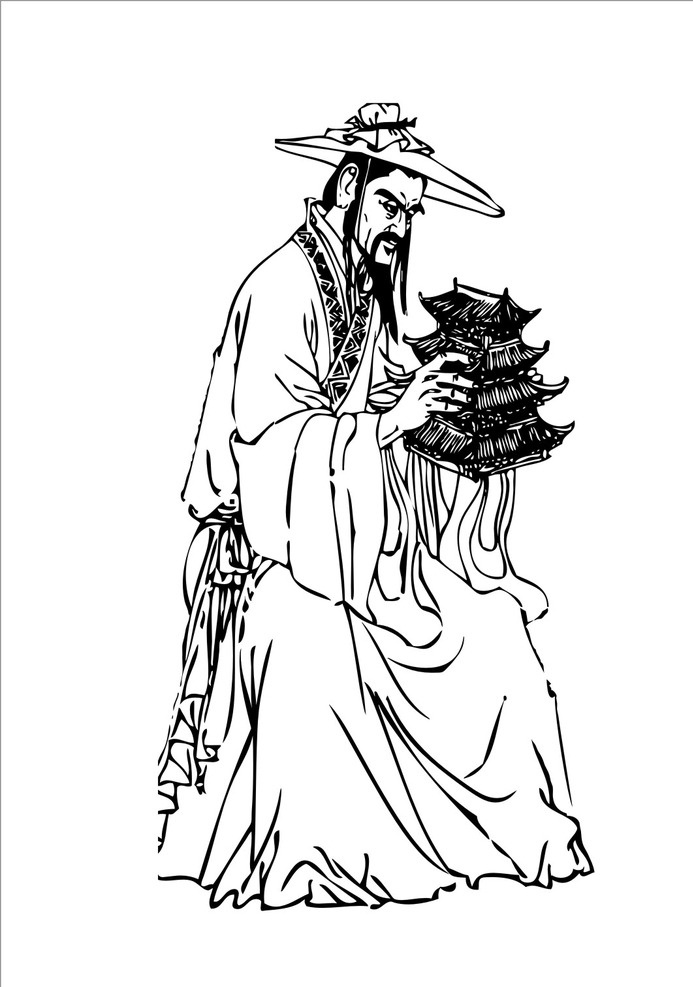 鲁班 木工始祖 公输般 建筑工匠祖师 矢量鲁班像 鲁班线稿 鲁班手绘 鲁班图画 鲁班线描 鲁班绘画 手绘素材