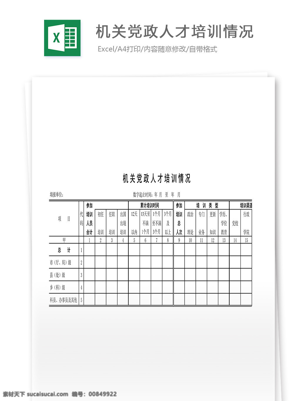 机关 党政 人才培训 情况 表格 表格模板 表格设计 图表 培训情况