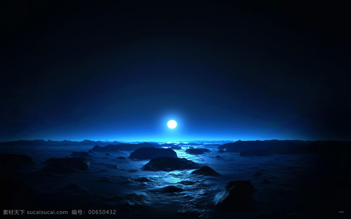 蓝色 海洋 上 明月 蓝色明月 蓝色夜空 静谧的夜晚 海上明月 清冷的月光 月亮 圆月 蔚蓝色的大海 高清壁纸 自然景观 自然风景