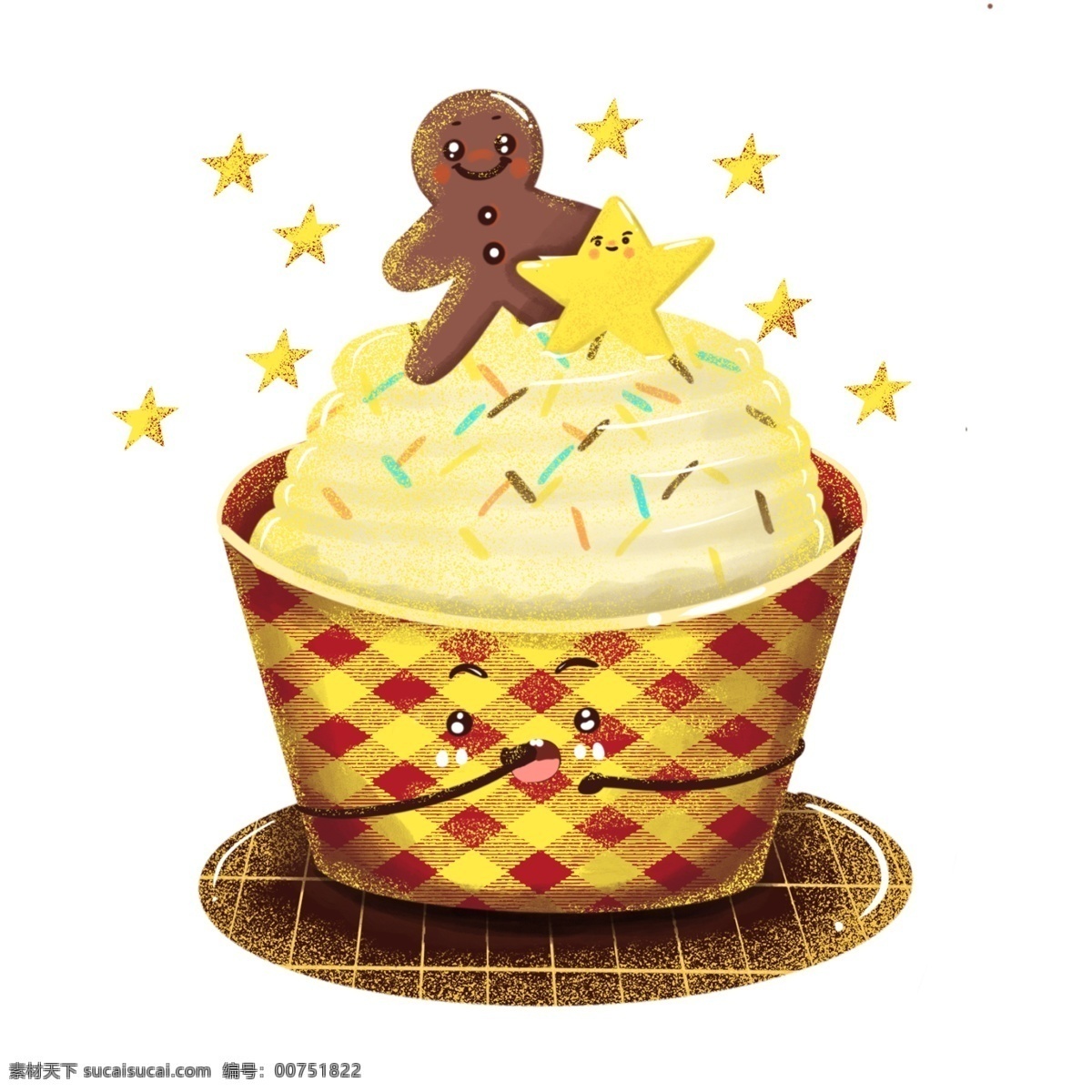 格子 巧克力 奶油 甜品 蛋糕 姜 娃 星星 卡通 可爱 甜品店 手绘 姜娃