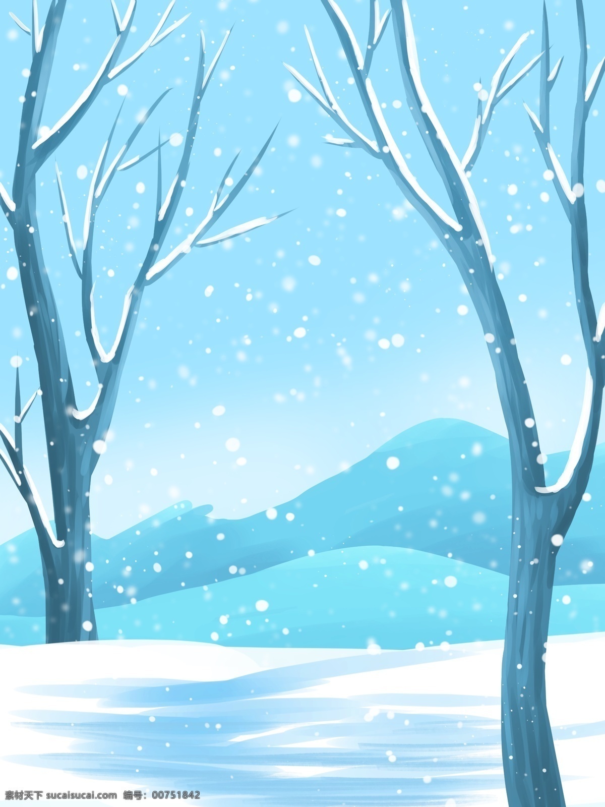 彩绘 二十四节气 小雪 风景 背景 雪花 背景设计 冬天背景 唯美雪地 雪景 彩绘背景 大寒背景 树木