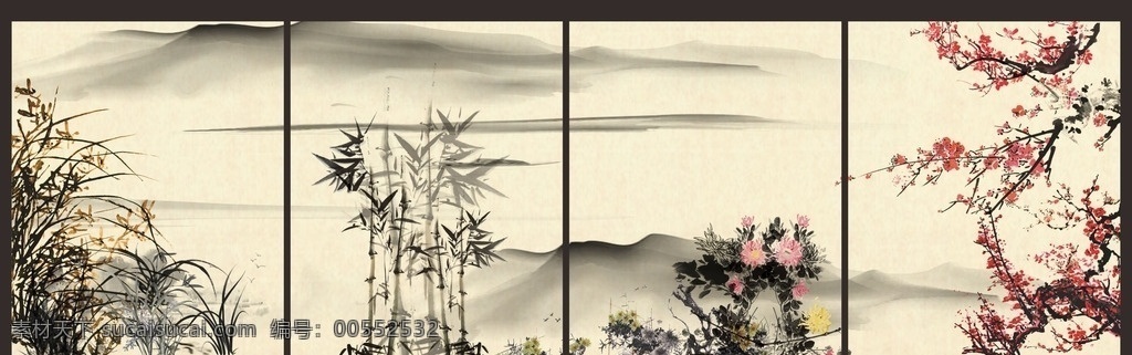 组合 水墨 梅兰竹菊 国画 工笔 文化艺术 绘画书法