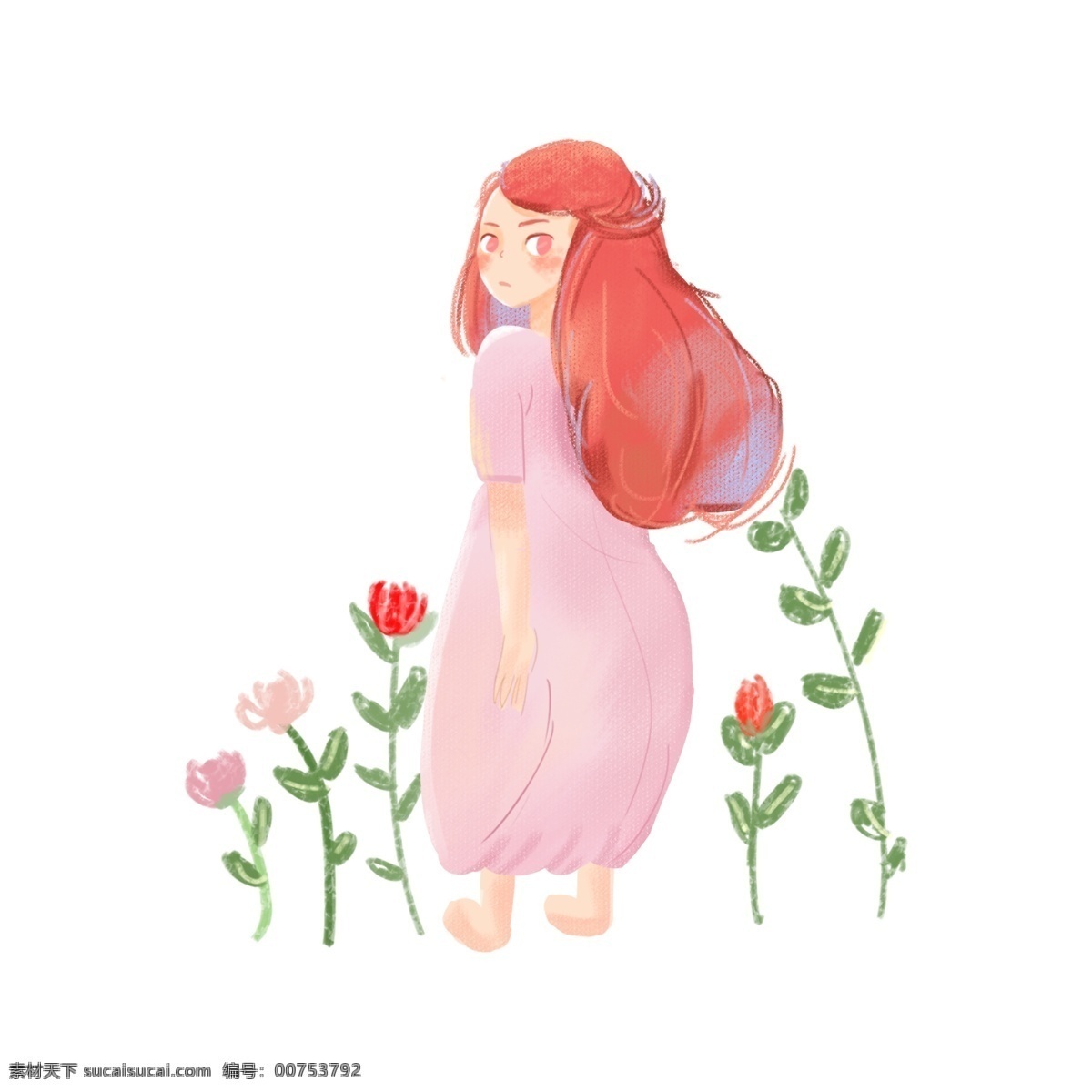 处暑 少女 插画 元素 青春 女孩 商用 可爱