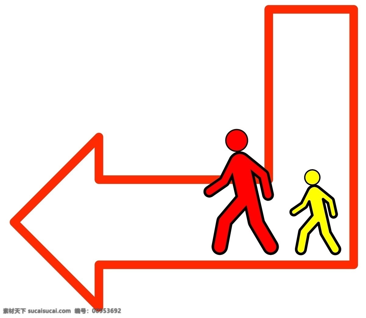左右箭头图片 左 右 箭头 空形箭头 蹦极小人 走 请向左右 象形图 更大 黄色 红色 蓝色