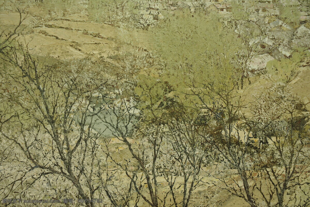 风景油画 落叶树油画 设计素材 风景专辑 油画世界 书画美术 灰色