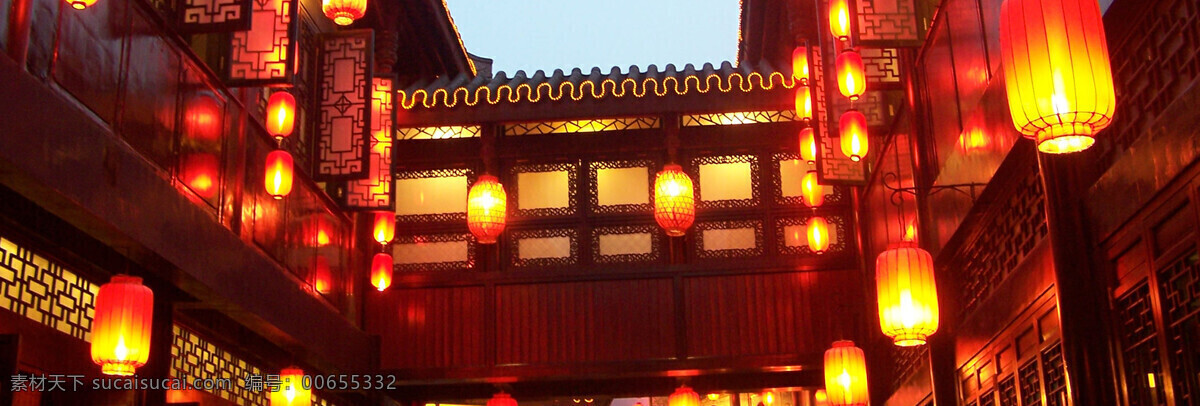 复古 建筑 灯笼 banner 背景 中国风 复古建筑 夜景
