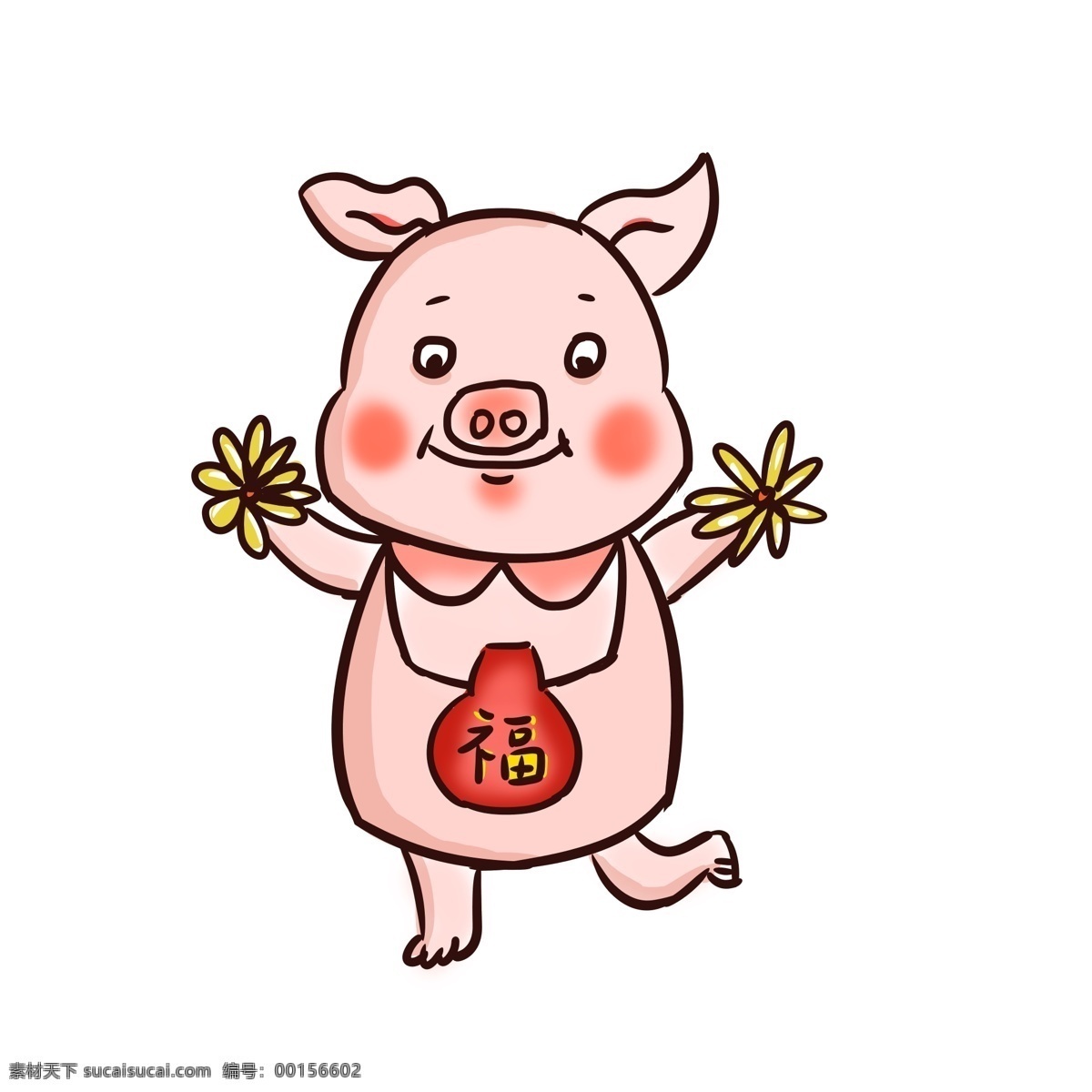 动物 猪 拟人 2019 猪年 形象 卡通 元素 可爱 花朵 小猪