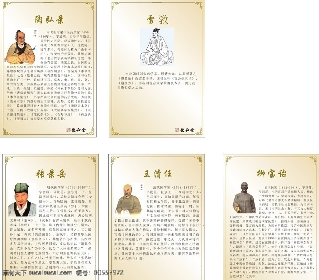 古代名医 医生 医药 医疗 陶弘景 雷敩 张景岳 王清任 枊宝诒 医疗保健 生活百科 矢量