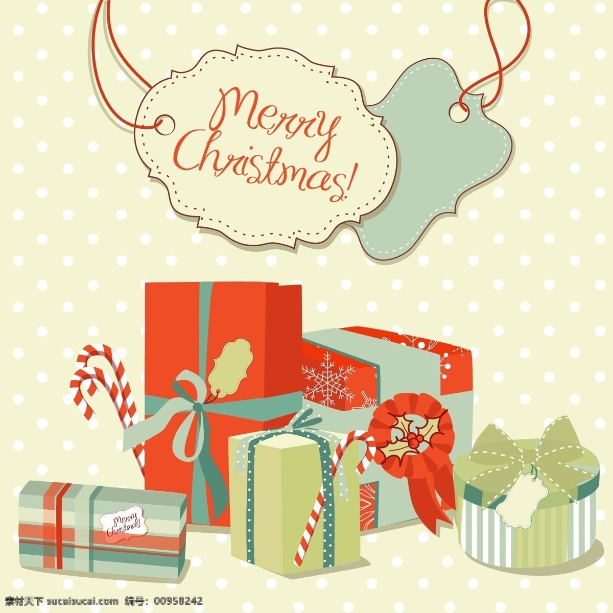 圣诞节 礼物 白色 斑点 背景 矢量 素 标签 吊牌 花纹 礼盒 圣诞节礼物 白色斑点 节日素材 其他节日