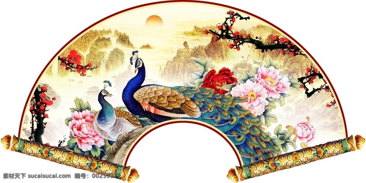 梅花 孔雀 图 源文件 红日 牡丹 装饰素材 室内装饰用图