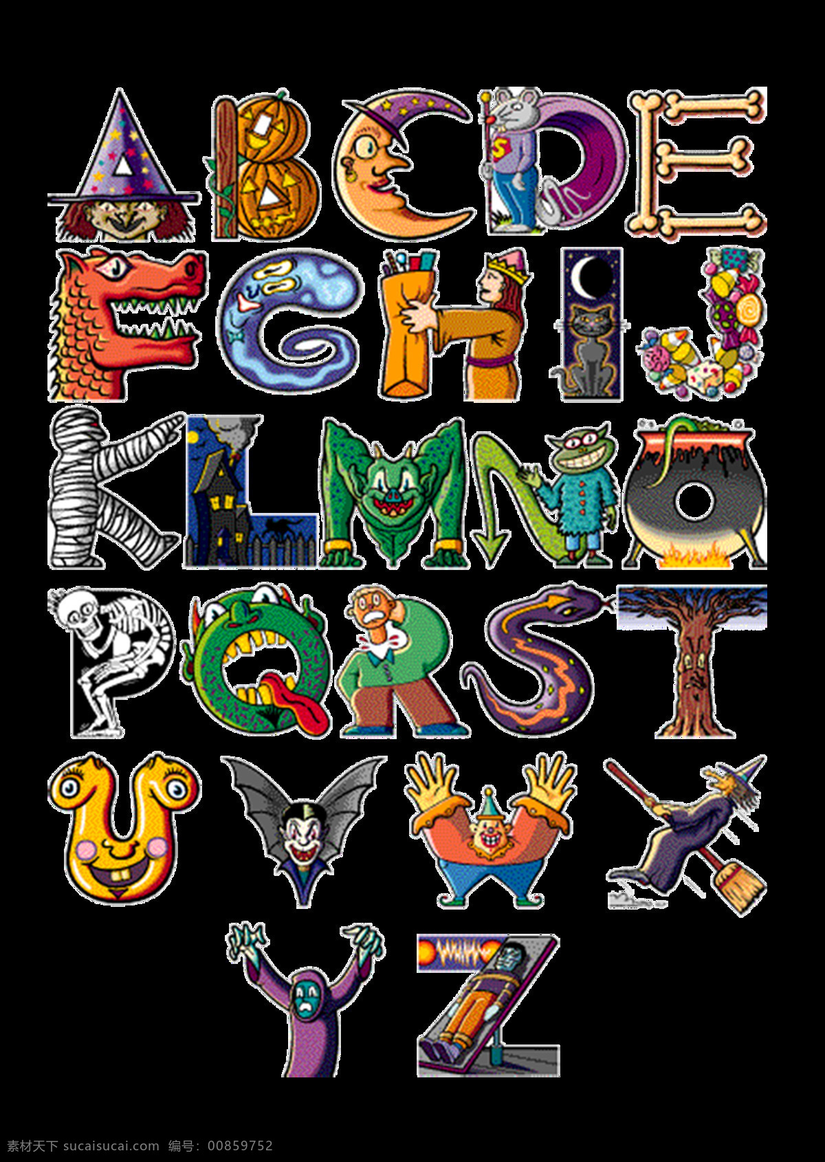 魔幻 系列 艺术 字母 26个字母 英文字母 卡通字母 魔幻风格字母 字母元素 艺术字母 字母图案 另类字母