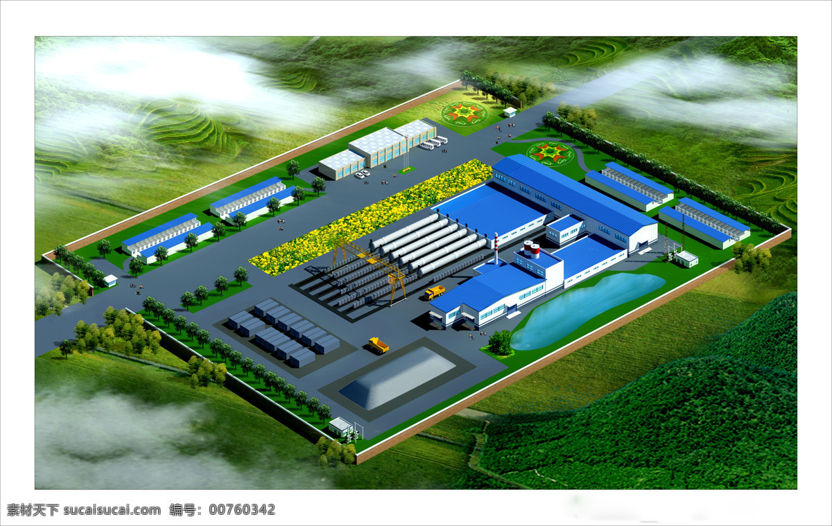 加气 砖厂 家 生产 线 厂矿鸟瞰图 厂房 厂房绿化 加工厂 景观设计 环境设计