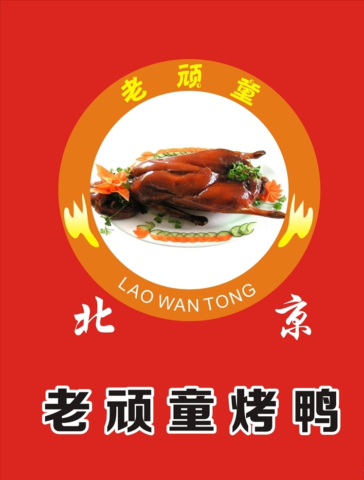 老顽童烤鸭 北京烤鸭 烤鸭 海报 kt板 食物 肉 红底