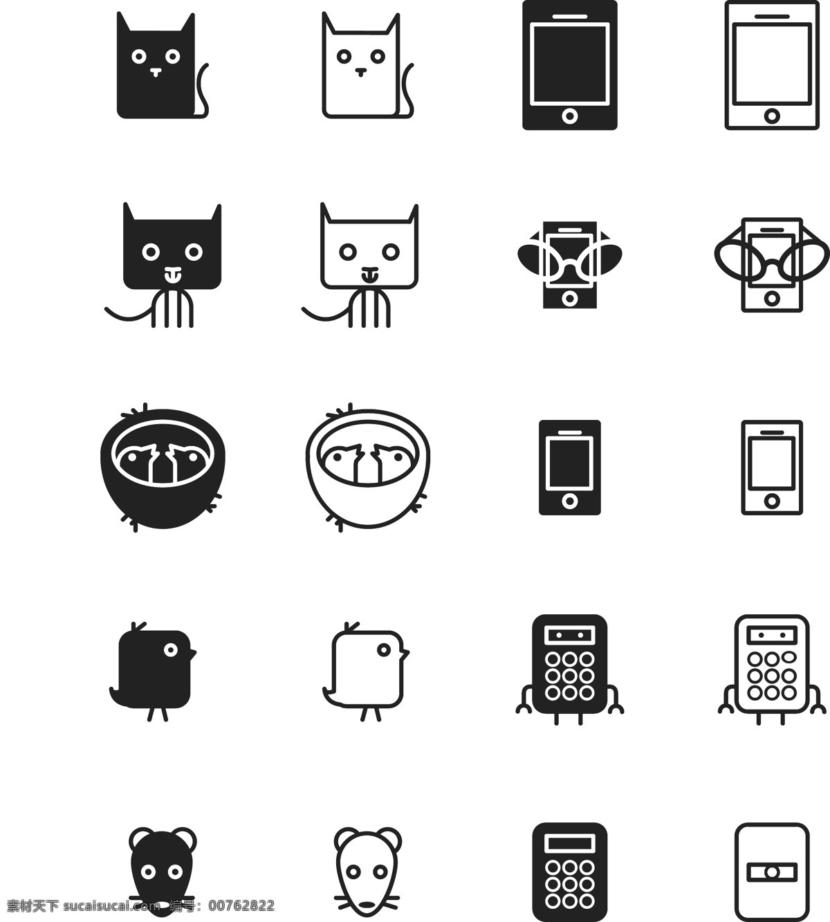 可爱icon 图标 可爱 简笔 icon 手机 ipad 计算器 小鸟 猫 黑白 标志图标 网页小图标