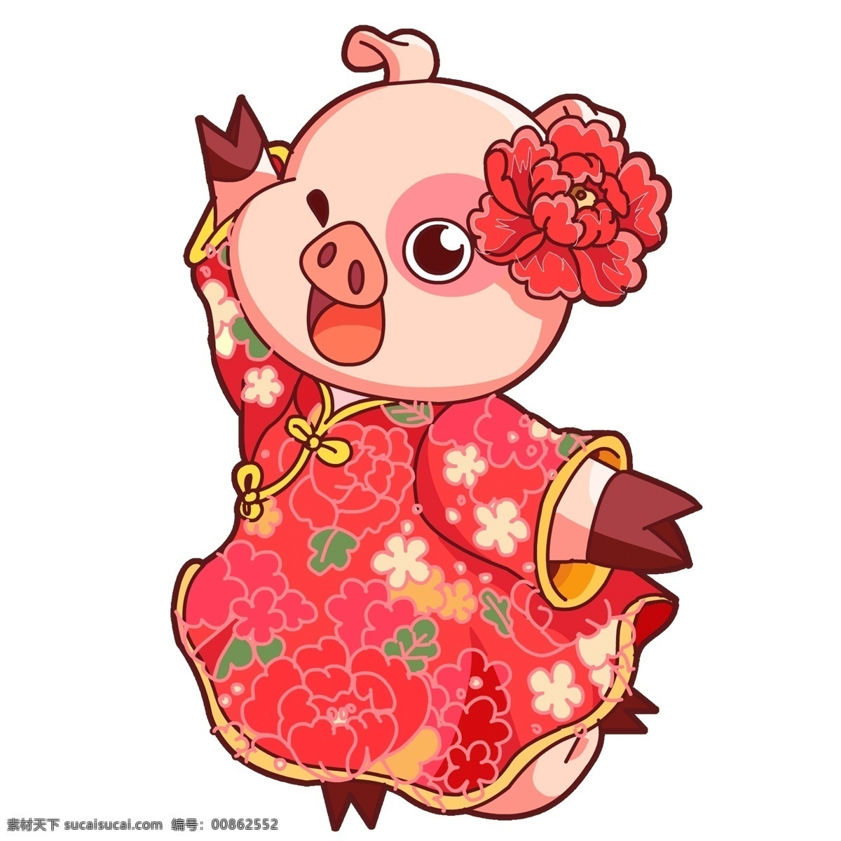 带 可爱 小 红花 的卡 通 新年 猪 免 抠 图 卡通 小猪 春节 动物 免抠图 可爱的小猪 新年小猪