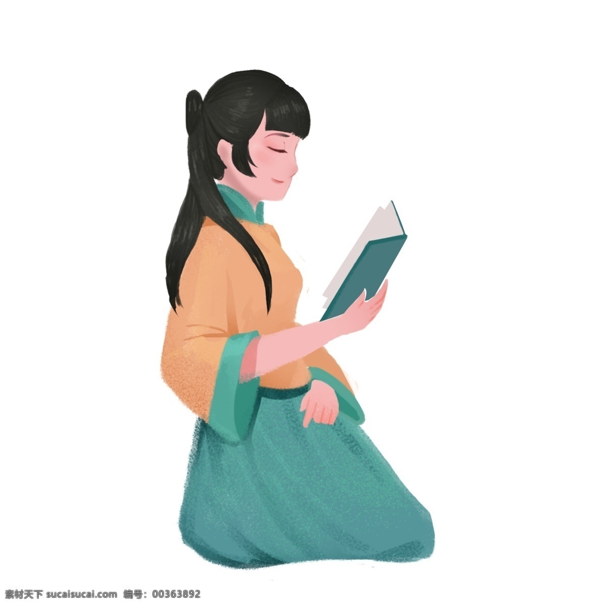 一个 正在 看书 古代 美女 卡通 手 绘图 古代美女 姑娘 念书 识字 识文断字 古时候