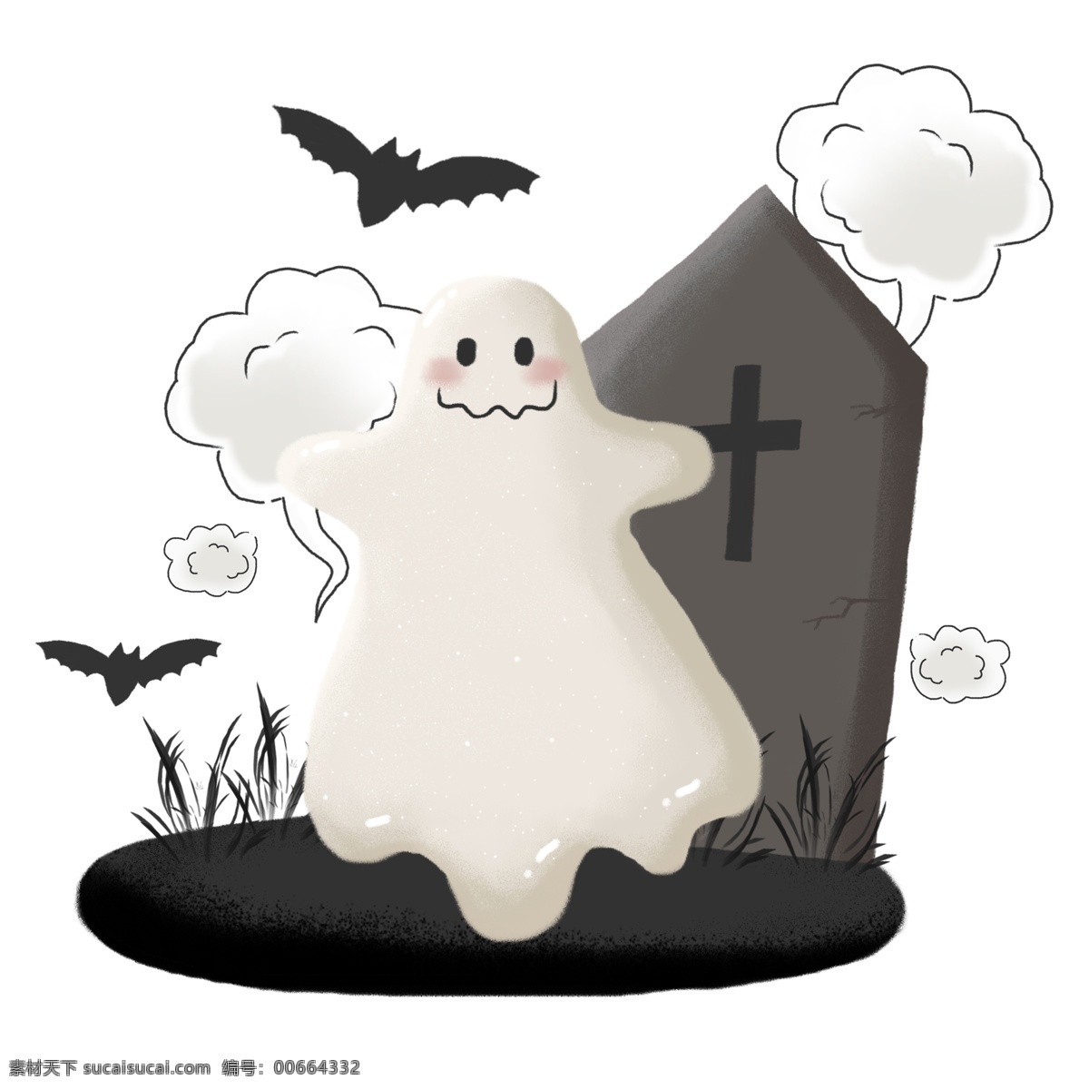 黑色 幽灵 万圣节 卡通 手绘 蝙蝠 墓碑 节日元素