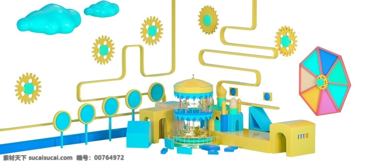 积木 旋转 木马 免 抠 图 小孩 小孩玩具 智力 智力玩具 玩具智力 开发智力 蓝色积木 旋转木马 黄色 蓝色