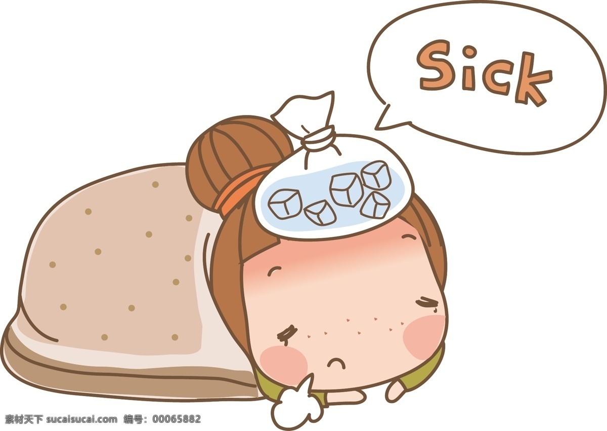 卡通儿童 生病 发烧 感冒 卡通女孩 卡通人物 女孩 儿童 卡通 儿童插画 插画 创意 卡通插画 创意设计 时尚 印花 图案设计 t恤印花 卡通设计 矢量