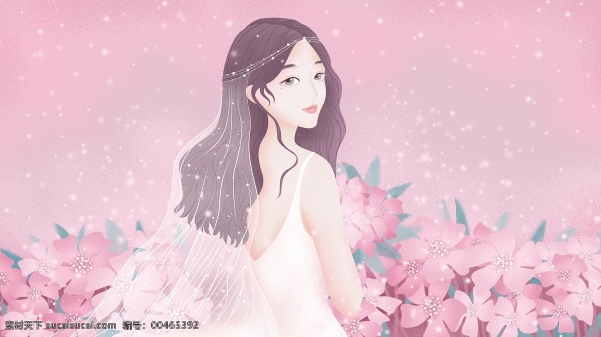 原创 手绘 插画 结婚 邀请函 女孩 婚礼 唯美 婚纱 结婚邀请函 邀请 喜事 粉色 浪漫 花 手绘插画