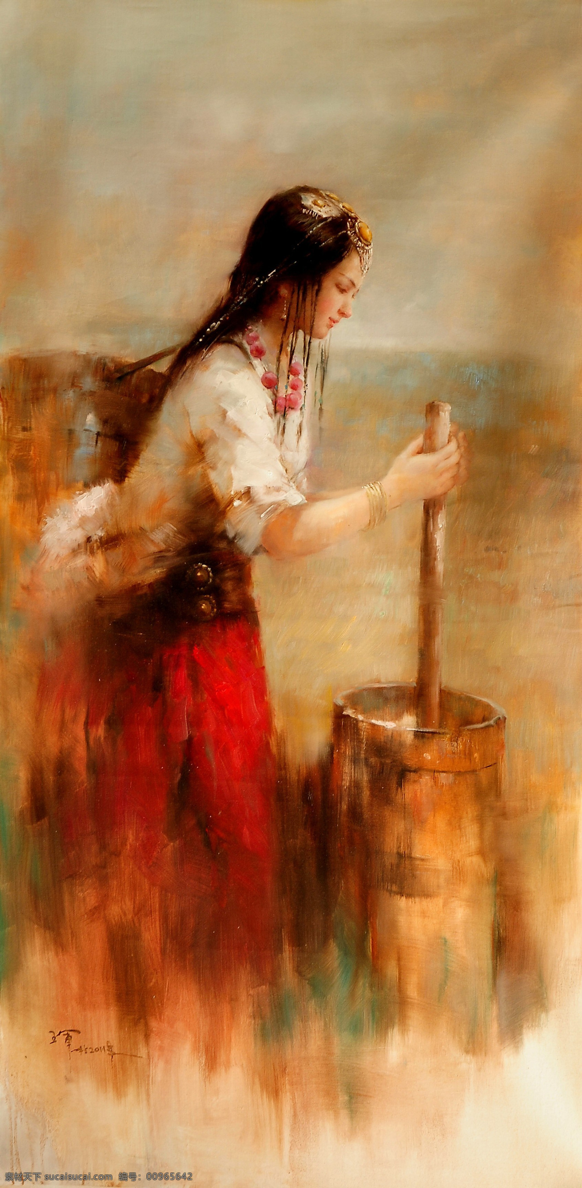 藏族 草原 古典 绘画书法 美女 蒙古族 牛奶 人物油画 油画 少女 设计素材 模板下载 藏族油画少女 写实油画 马奶 文化艺术 家居装饰素材