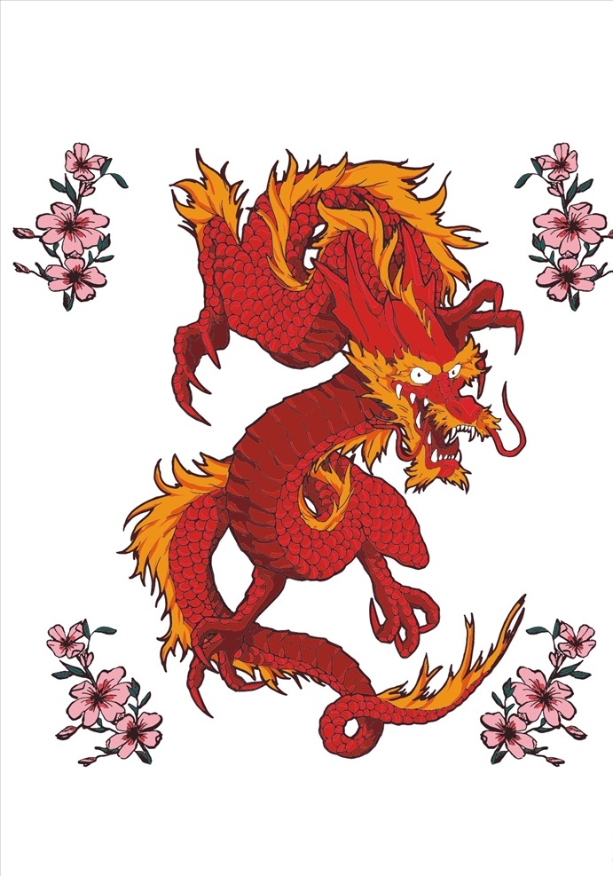 花朵 花卉 手绘 龙 矢量图 服装设计 男装设计 女装设计 箱包印花 男装印花 女装印花 童装印花 潮流服装印花 潮牌设计 面料印花 布料印花 贴纸图案 t恤印花图案 服装印花图案 植物花朵花卉 手绘花朵花卉 神龙 中国龙 手绘龙 红龙 神龙矢量图 东方神龙 手绘龙图案 龙头 龙爪 龙须 花瓣 矢量图案共享