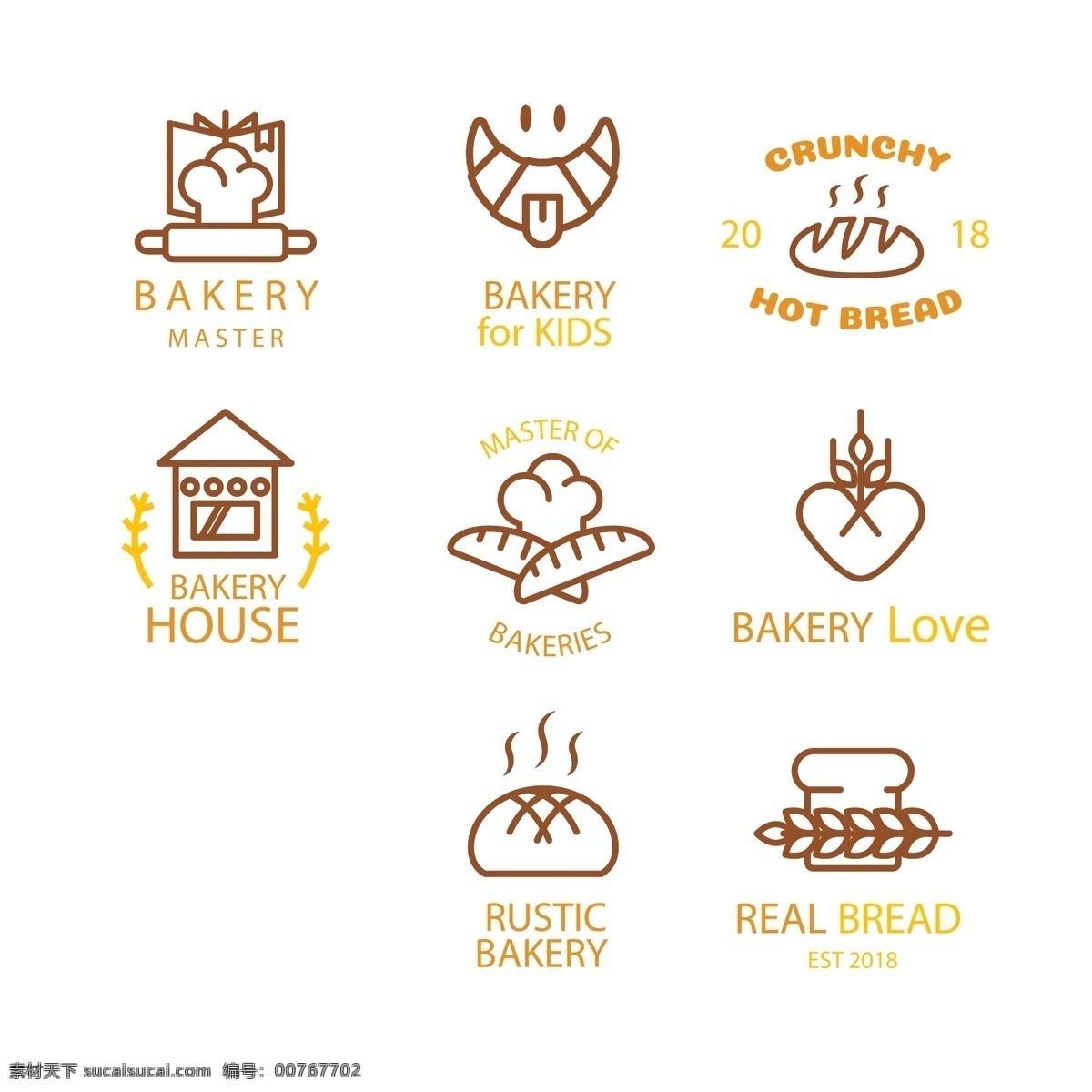 可爱 手绘 面包店 标志 简约 蛋糕 咖啡店 甜点 徽标 食品标志
