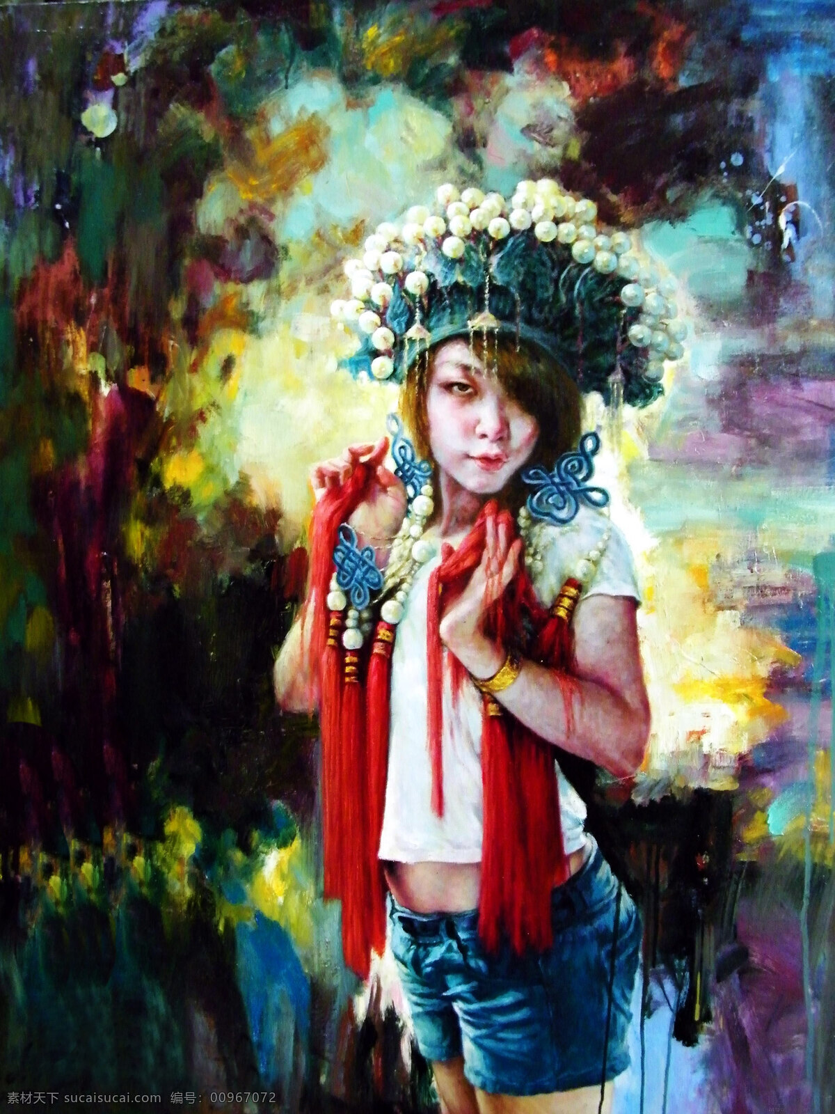 表情 动作 绘画 绘画书法 美术 女孩 女人 人物画 学戏曲 油画 现代油画 少女 姿势 戏曲服饰 戏迷 油画艺术 油画作品5 文化艺术 家居装饰素材