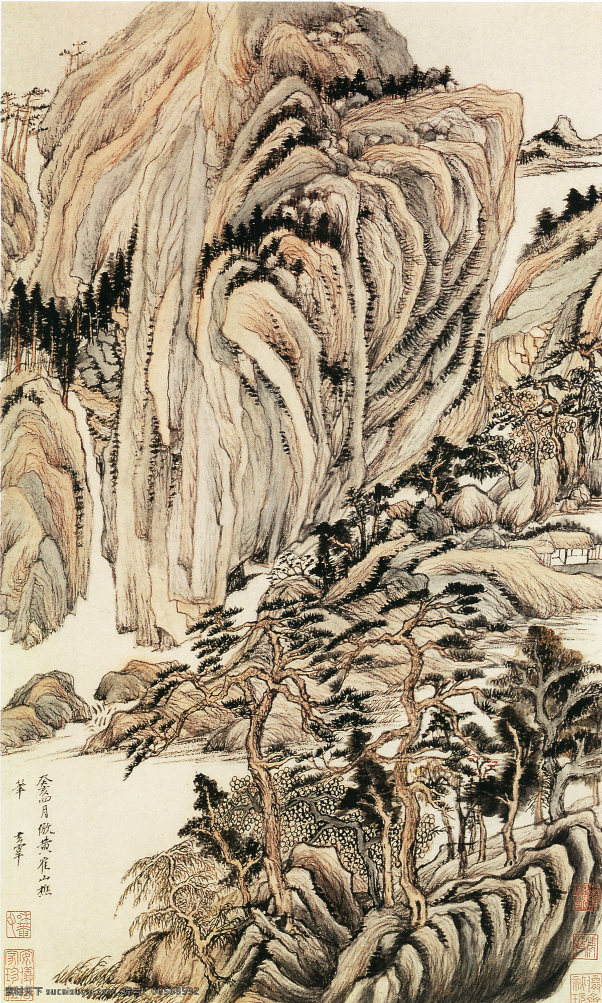 山水 名画 书画 仿古 图 名家 董其昌 古画 山水画 书画真迹 中国水墨画 仿古山水图 名家董其昌 文化艺术