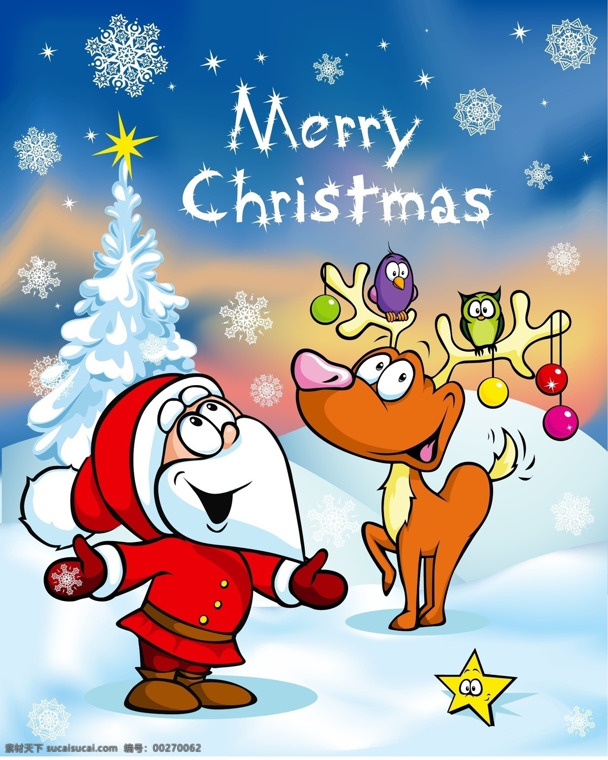 卡通 圣诞老人 背景 矢量 吊球 猫头 雪花 驯鹿 矢量图 其他矢量图