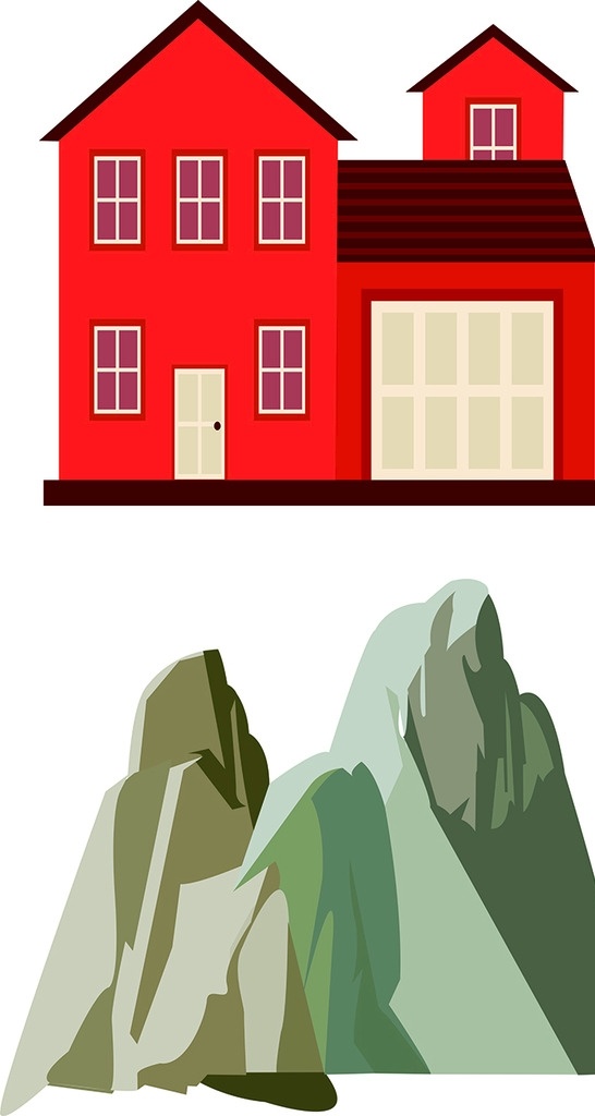 房子 山 扁平房 卡通 卡通山 假山 红色房子 小房子 小山 石头山 卡通房子 卡通设计