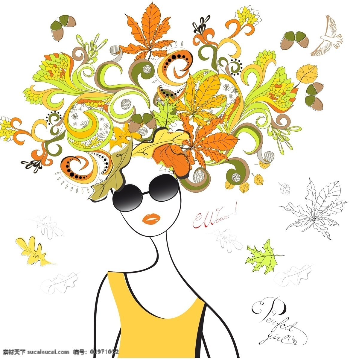 款 花纹 秀发 女孩 矢量 eps格式 插图 花 花边 可爱 矢量素材 矢量图 其他矢量图