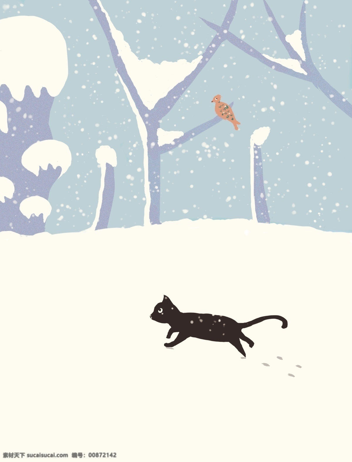 小 清新 小猫 冬日 插画 小清新 背景 雪花