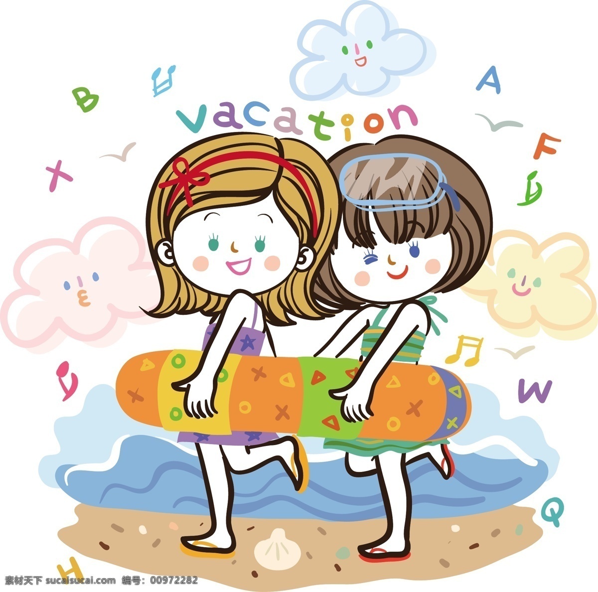 夏日冲浪 背景素材 插画 冲浪 大海 儿童世界 海 海滩 卡通 卡通人物 卡通设计 夏日 图画素材 童话世界 卡通娃娃 梦想世界 卡通玩偶 幼儿卡通 矢量图 矢量人物